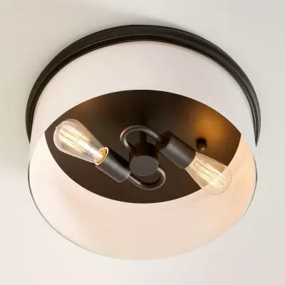 Lionell Farmhouse Milk Glass Round Flush Mount Ceiling Light Lionell Farmhouse Milk Glass Round Flush Mount Ceiling Light