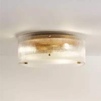 Gregory Rustic Brass Fluted Glass Round Flush Mount Ceiling Light Gregory Rustic Brass Fluted Glass Round Flush Mount Ceiling Light
