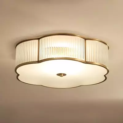 Marcela Traditional Brass Flower Ribbed Glass Ceiling Light Marcela Traditional Brass Flower Ribbed Glass Ceiling Light