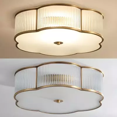 Marcela Traditional Brass Flower Ribbed Glass Ceiling Light Marcela Traditional Brass Flower Ribbed Glass Ceiling Light