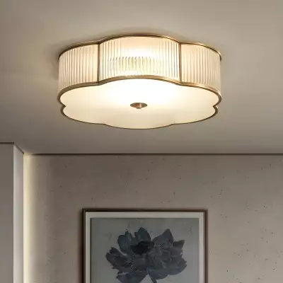 Marcela Traditional Brass Flower Ribbed Glass Ceiling Light Marcela Traditional Brass Flower Ribbed Glass Ceiling Light