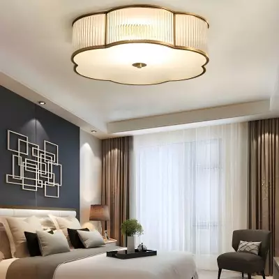 Marcela Traditional Brass Flower Ribbed Glass Ceiling Light Marcela Traditional Brass Flower Ribbed Glass Ceiling Light