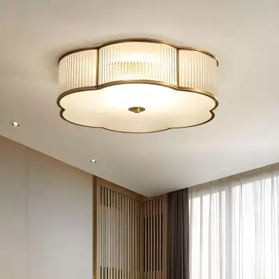 Marcela Traditional Brass Flower Ribbed Glass Ceiling Light Marcela Traditional Brass Flower Ribbed Glass Ceiling Light