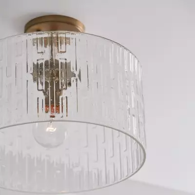 Oliverio Farmhouse Embossed Seeded Glass Ceiling Light Oliverio Farmhouse Embossed Seeded Glass Ceiling Light
