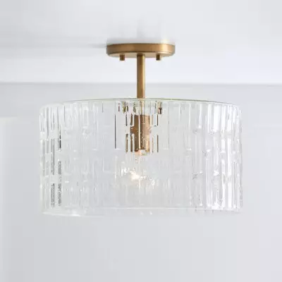 Oliverio Farmhouse Embossed Seeded Glass Ceiling Light Oliverio Farmhouse Embossed Seeded Glass Ceiling Light
