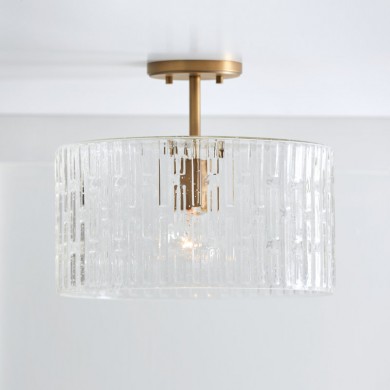 Oliverio Farmhouse Embossed Seeded Glass Ceiling Light