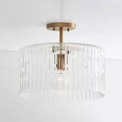 Oliverio Farmhouse Embossed Seeded Glass Ceiling Light Oliverio Farmhouse Embossed Seeded Glass Ceiling Light