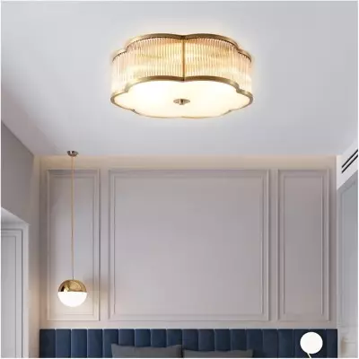 Marcela Traditional Brass Flower Ribbed Glass Ceiling Light Marcela Traditional Brass Flower Ribbed Glass Ceiling Light