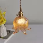 Fawen Retro Floral  Ribbed Glass Shade Pendant Light Fawen Retro Floral  Ribbed Glass Shade Pendant Light