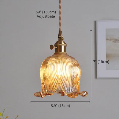 Fawen Retro Floral  Ribbed Glass Shade Pendant Light Fawen Retro Floral  Ribbed Glass Shade Pendant Light