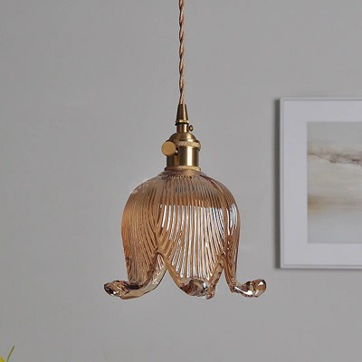 Fawen Retro Floral  Ribbed Glass Shade Pendant Light Fawen Retro Floral  Ribbed Glass Shade Pendant Light