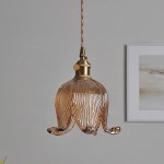 Fawen Retro Floral  Ribbed Glass Shade Pendant Light Fawen Retro Floral  Ribbed Glass Shade Pendant Light