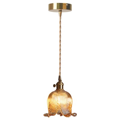 Fawen Retro Floral  Ribbed Glass Shade Pendant Light Fawen Retro Floral  Ribbed Glass Shade Pendant Light