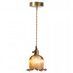 Fawen Retro Floral  Ribbed Glass Shade Pendant Light Fawen Retro Floral  Ribbed Glass Shade Pendant Light
