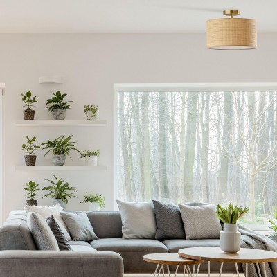 James Rustic Drum Woven Flush Mount Ceiling Light