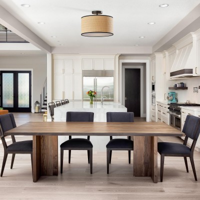 James Rustic Drum Woven Flush Mount Ceiling Light