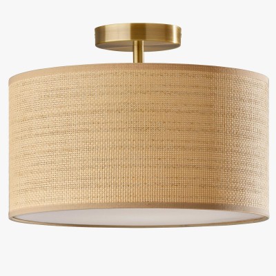 James Rustic Drum Woven Flush Mount Ceiling Light