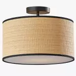 James Rustic Drum Woven Flush Mount Ceiling Light