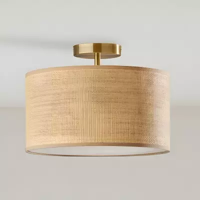 James Rustic Drum Woven Flush Mount Ceiling Light James Rustic Drum Woven Flush Mount Ceiling Light