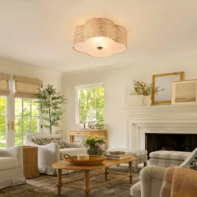 Zardo Coastal Boho Style Rattan Lamp Shade Flush Mount Ceiling Light Zardo Coastal Boho Style Rattan Lamp Shade Flush Mount Ceiling Light