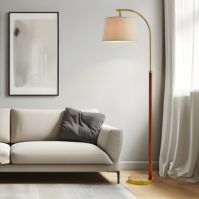 Zaden Vintage Gold Linen Shade Floor Lamp