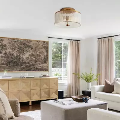 Claude Farmhouse Striped Glass Drum Ceiling Light Claude Farmhouse Striped Glass Drum Ceiling Light