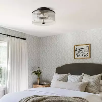Claude Farmhouse Striped Glass Drum Ceiling Light Claude Farmhouse Striped Glass Drum Ceiling Light