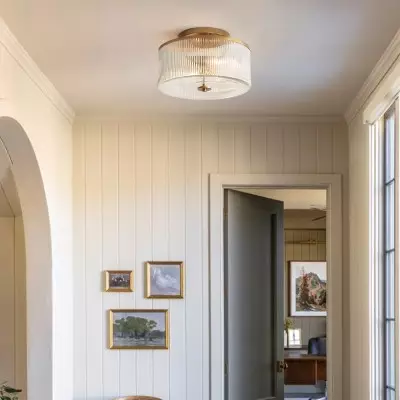 Claude Farmhouse Striped Glass Drum Ceiling Light Claude Farmhouse Striped Glass Drum Ceiling Light