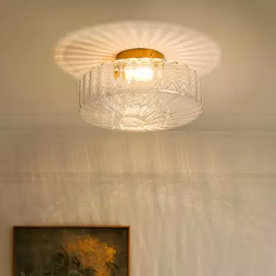 Levi Farmhouse Ribbed Glass Brass Ceiling Light Levi Farmhouse Ribbed Glass Brass Ceiling Light