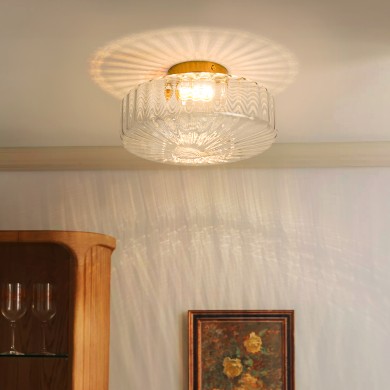 Levi Farmhouse Ribbed Glass Brass Ceiling Light