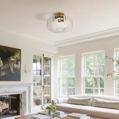 Levi Farmhouse Ribbed Glass Brass Ceiling Light Levi Farmhouse Ribbed Glass Brass Ceiling Light
