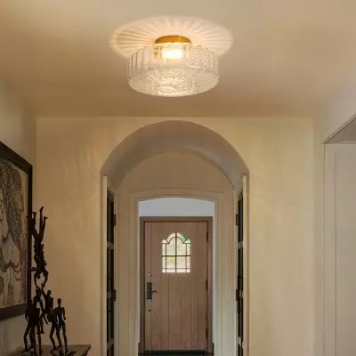 Levi Farmhouse Ribbed Glass Brass Ceiling Light Levi Farmhouse Ribbed Glass Brass Ceiling Light