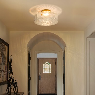 Levi Farmhouse Ribbed Glass Brass Ceiling Light