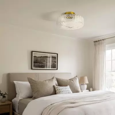 Levi Farmhouse Ribbed Glass Brass Ceiling Light Levi Farmhouse Ribbed Glass Brass Ceiling Light