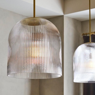 Alain Farmhouse Cooper Ribbed Glass Pendant Light Alain Farmhouse Cooper Ribbed Glass Pendant Light