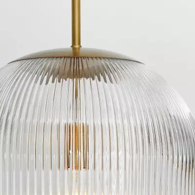 Alain Farmhouse Cooper Ribbed Glass Pendant Light Alain Farmhouse Cooper Ribbed Glass Pendant Light