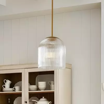 Alain Farmhouse Cooper Ribbed Glass Pendant Light Alain Farmhouse Cooper Ribbed Glass Pendant Light
