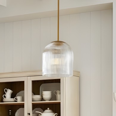 Alain Farmhouse Cooper Ribbed Glass Pendant Light