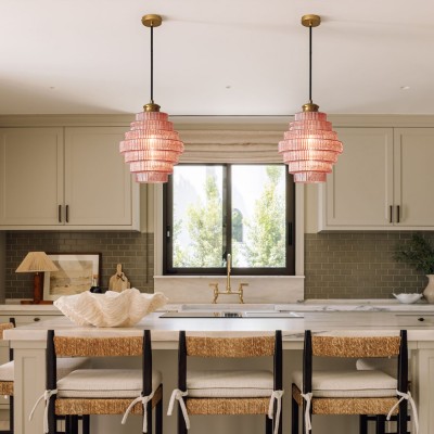 Kaelyn Bottle Shade Stained Striped Glass Pendant Light Kaelyn Bottle Shade Stained Striped Glass Pendant Light