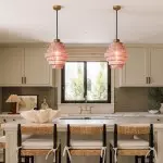 Kaelyn Bottle Shade Stained Striped Glass Pendant Light Kaelyn Bottle Shade Stained Striped Glass Pendant Light