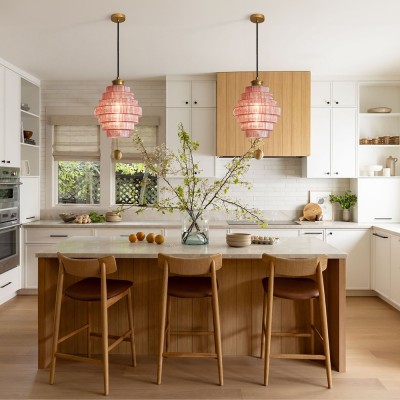 Kaelyn Bottle Shade Stained Striped Glass Pendant Light Kaelyn Bottle Shade Stained Striped Glass Pendant Light
