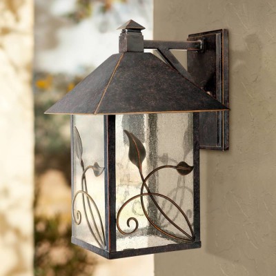 Bliss French Rustic Iron Lantern Seedy Glass Sconce Bliss French Rustic Iron Lantern Seedy Glass Sconce
