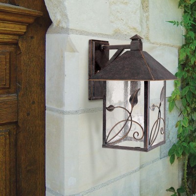 Bliss French Rustic Iron Lantern Seedy Glass Sconce Bliss French Rustic Iron Lantern Seedy Glass Sconce
