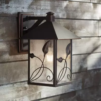 Bliss French Rustic Iron Lantern Seedy Glass Sconce Bliss French Rustic Iron Lantern Seedy Glass Sconce