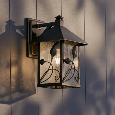 Bliss French Rustic Iron Lantern Seedy Glass Sconce Bliss French Rustic Iron Lantern Seedy Glass Sconce