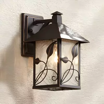 Bliss French Rustic Iron Lantern Seedy Glass Sconce Bliss French Rustic Iron Lantern Seedy Glass Sconce