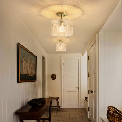 Finnda Farmhouse Ribbed Glass Semi Flush Ceiling
