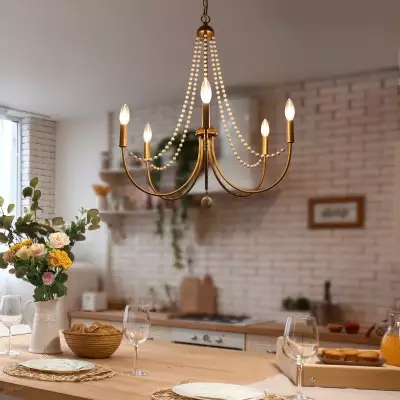 Ophelia French Country 5-Light Wood Beads Branch Chandelier Ophelia French Country 5-Light Wood Beads Branch Chandelier