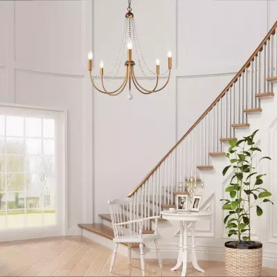 Ophelia French Country 5-Light Wood Beads Branch Chandelier