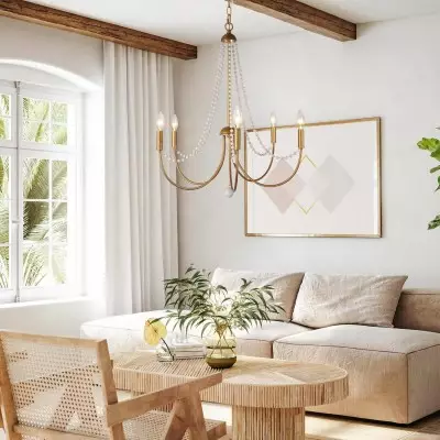 Ophelia French Country 5-Light Wood Beads Branch Chandelier Ophelia French Country 5-Light Wood Beads Branch Chandelier